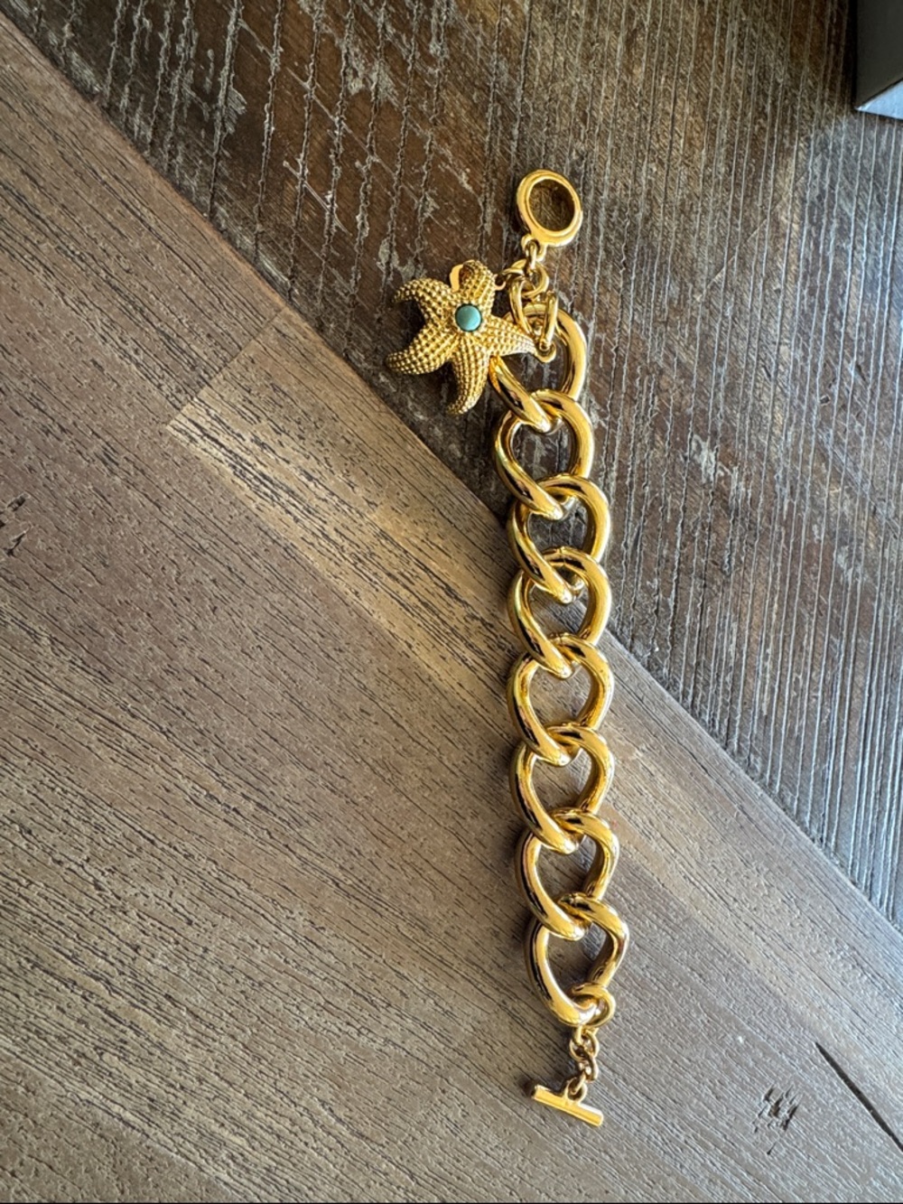 Gold-Tone Link Bracelet with Turquoise-Center Starfish Charm